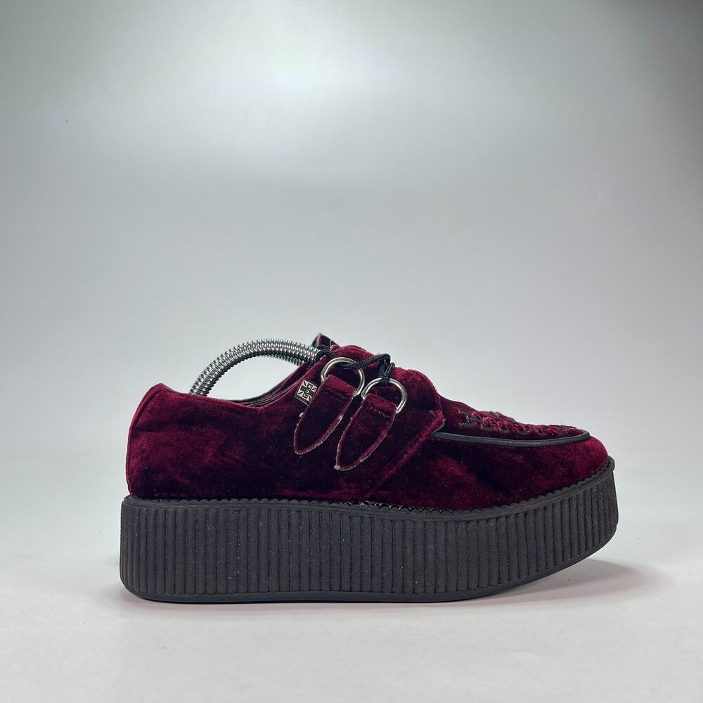 T.U.K. Viva Mondo Creepers Maroon Black Velvet Chunky Shoes Women’s Size 6